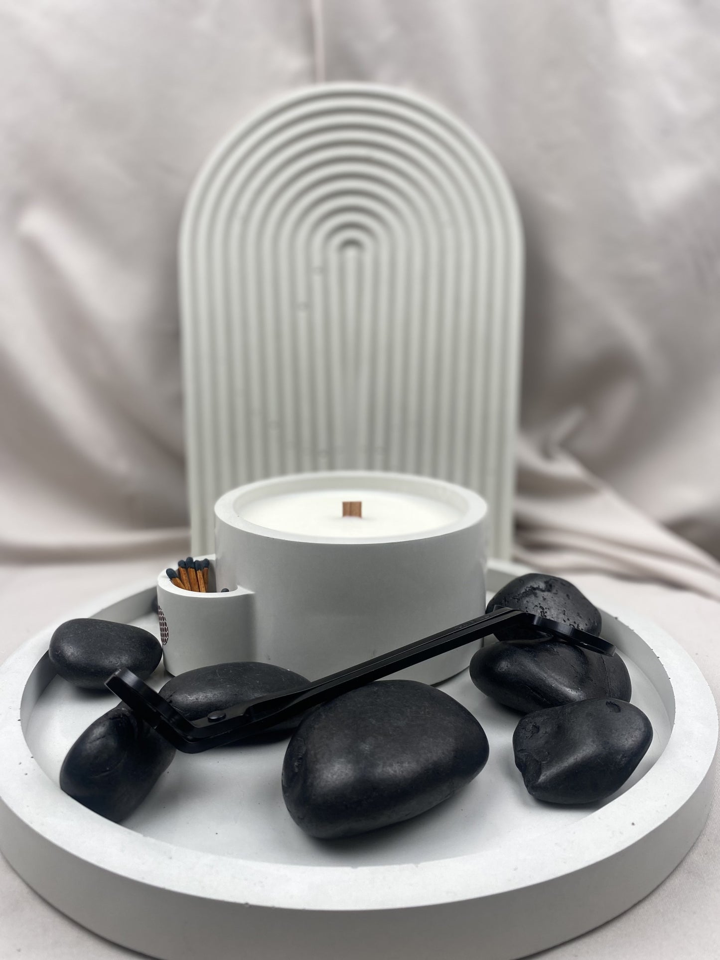 Cement Candle/Match Holder Combination