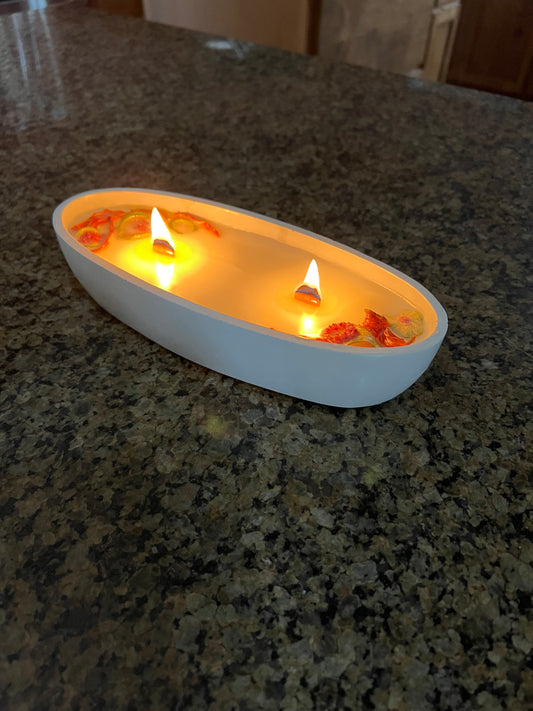 Small Botanical Cement Boat Candle