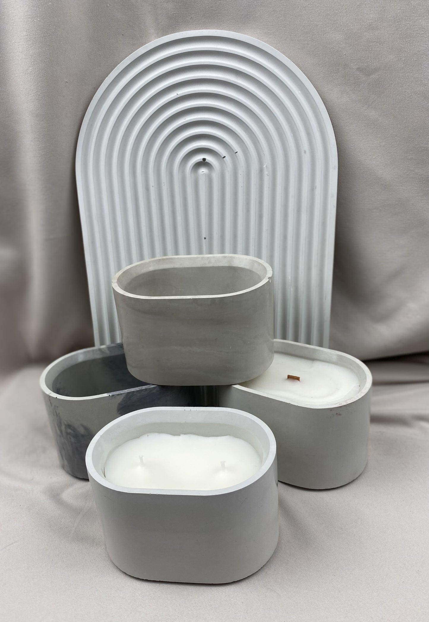 3 Small Cement Oval Candles for the Price of 2